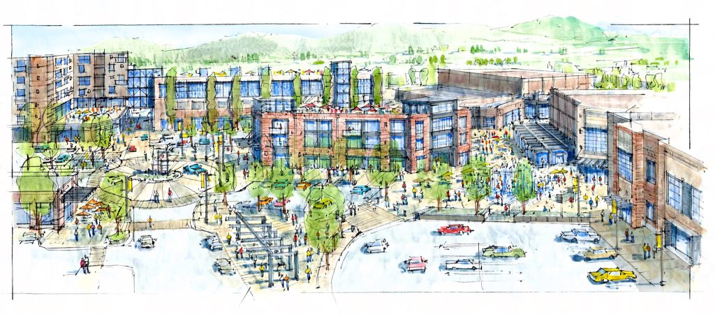 Rendering of Redstone Commercial Core in Park City, Utah, architectural design by Elliott Workgroup