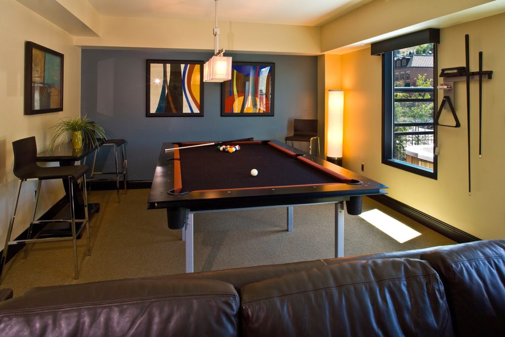 Pool table, Sky Lodge on Main, architectural design by Elliott Workgroup