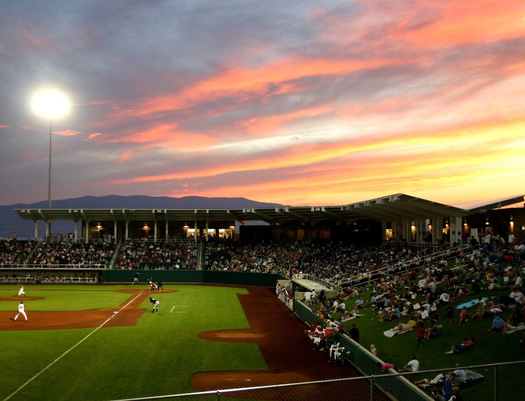 Sunset at UCCU Ballpark, architectural design by Elliott Workgroup