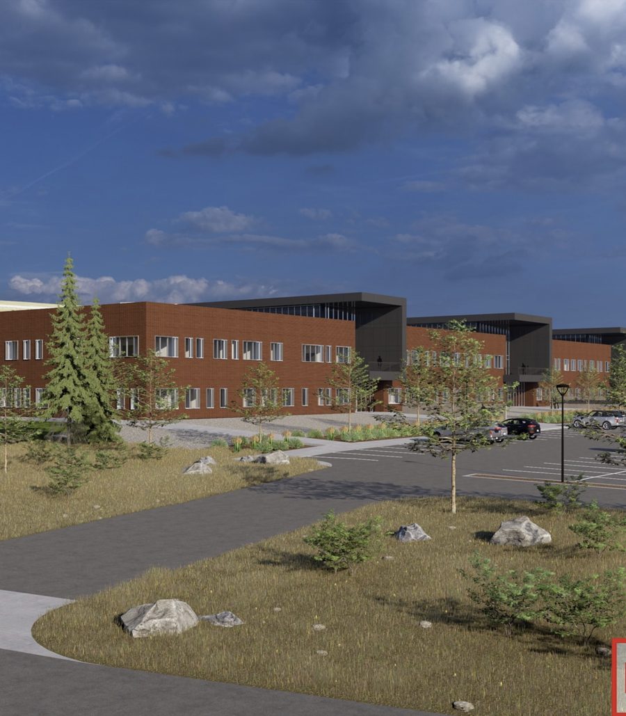 Landscaped campus courtyard