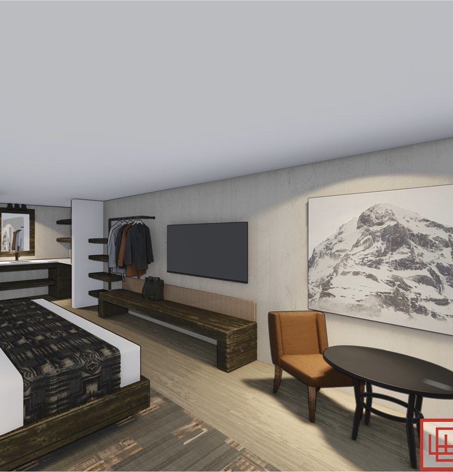 Interior with mountain mural